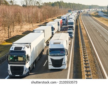 Lorry Truck Stack In Long Traffic Jam On Lane