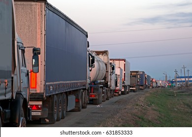 Lorry Trucks Cars In Traffic Jam At Border Zone Custom