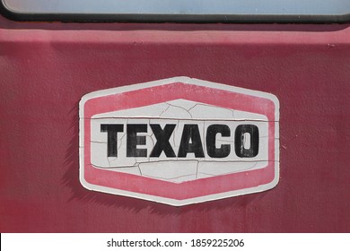 LORSTRAND, SWEDEN - AUGUST 10, 2020: Old vintage Texaco logo on gas pump in Lorstrand, Sweden 