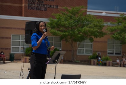 Lorton, Virginia - July 11, 2020: Gubernatorial Candidate Delegate Jennifer Carroll Foy Speaks At A Black Lives Matter Rally At South County High School In Fairfax County