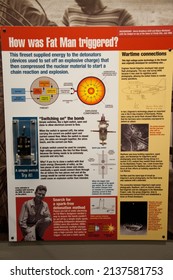 LOS ALAMOS, NEW MEXICO - DECEMBER 13, 2013: Information Sign Describing How Fat Man Atomic Bomb Was Triggered, At The Bradbury Science Museum.