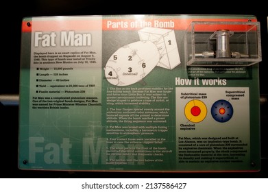 LOS ALAMOS, NEW MEXICO - DECEMBER 13, 2013: Information Sign For Fatman Atomic Bomb, Developed As Part Of World War II Manhattan Project, At The Bradbury Science Museum.