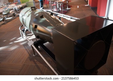 LOS ALAMOS, NEW MEXICO - DECEMBER 13, 2013: Rear View Of Little Boy Atomic Bomb, Developed As Part Of World War II Manhattan Project, At The Bradbury Science Museum.