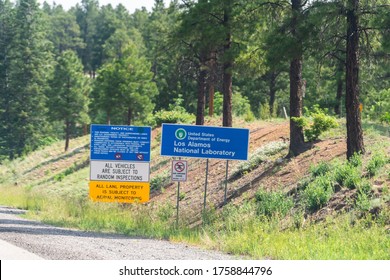 Los Alamos, USA - June 17, 2019: Road In New Mexico On Highway Street With Sign For National Laboratory And Department Of Energy