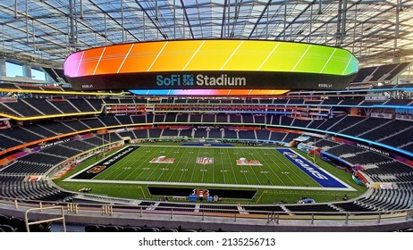 Los Angelers - February 12, 2022: 
Selective focus panorama of Super Bowl LVI in SoFi Stadium
