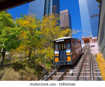 Los Angeles Angels Flight Funicular In Downtown At Hill Street