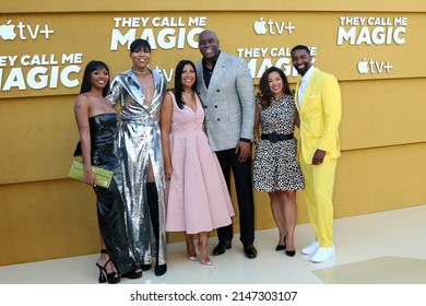 LOS ANGELES - APR 14:  Elisa , EJ , Cookie Johnson, Magic Johnson, Lisa and Andre Johnson at the They Call Me Magic Premiere Screening at Village Theater on April 14, 2022  in Westwood, CA
