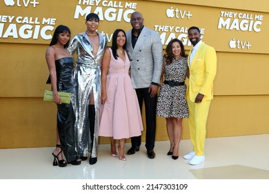 LOS ANGELES - APR 14:  Elisa , EJ , Cookie Johnson, Magic Johnson, Lisa and Andre Johnson at the They Call Me Magic Premiere Screening at Village Theater on April 14, 2022  in Westwood, CA