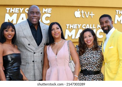 LOS ANGELES - APR 14:  Elisa, Magic Johnson, Cookie Johnson, Lisa and Andre Johnson at the They Call Me Magic Premiere Screening at Village Theater on April 14, 2022  in Westwood, CA