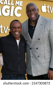 LOS ANGELES - APR 14:  Sugar Ray Leonard, Magic Johnson at the They Call Me Magic Premiere Screening at Village Theater on April 14, 2022  in Westwood, CA