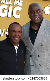 LOS ANGELES - APR 14:  Sugar Ray Leonard, Magic Johnson at the They Call Me Magic Premiere Screening at Village Theater on April 14, 2022  in Westwood, CA