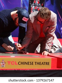 LOS ANGELES - APR 23:  Chris Evans, Robert Downey Jr At The Avengers Cast Members Handprint Ceremony At The TCL Chinese Theater On April 23, 2019 In Los Angeles, CA