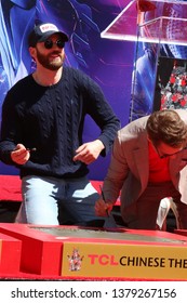 LOS ANGELES - APR 23:  Chris Evans, Robert Downey Jr At The Avengers Cast Members Handprint Ceremony At The TCL Chinese Theater On April 23, 2019 In Los Angeles, CA