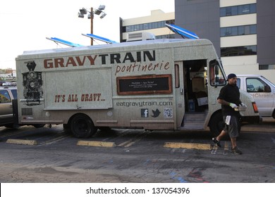 LOS ANGELES -APR 25: Gravy Train Food Truck In Hollywood Serving Fries And Gravy On April 25, 2013 In Los Angeles, California