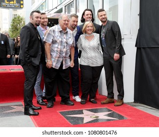 LOS ANGELES - APR 30:  Chris Kirkpatrick, Lance Bass, JC Chasez, Joey Fatone, Justin Timberlake, Guests, NSYNC at the *NSYNC Star ceremony the Walk of Fame on April 30, 2018 in Hollywood, CA