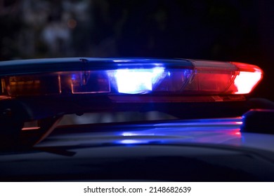 Los Angeles - April 21, 2022: 
Selective Focus Of Police Car Flashing Roof Light Bar