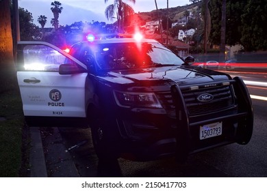 Los Angeles - April 21, 2022:
LAPD Squad Car With Flashing Lights