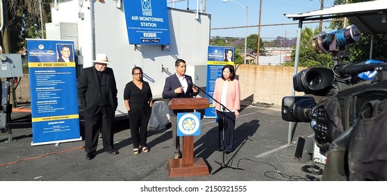 Los Angeles -April 25th 2022: Los Angeles 53rd District Representative Miguel Santiago, City Controller Hilda Solis, And Monsignor John Moretta Announce Clean Air Initiative AB 2910.