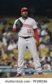 LOS ANGELES - AUG 20: Reds Pitcher (#53) Arthur Rhodes During The Reds Vs. Dodgers Game On Aug 20 2010 At Dodgers Stadium.