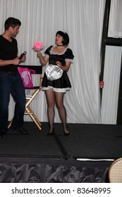 LOS ANGELES - AUG 27: Daniel Goddard With Singing Telegram Actress Getting Birthday Greetings At The Daniel Goddard Fan Event 2011 At The Universal Sheraton Hotel On August 27, 2011 In Los Angeles, CA