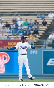 LOS ANGELES - AUG 8: Los Angeles Dodgers SS Dee Gordon #9 During The MLB Game On Aug 8 2011 At Dodger Stadium, In Los Angeles.