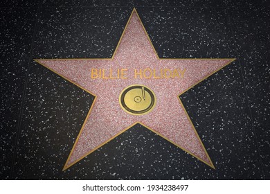 Los Angeles - August 16, 2019: 
Billie Holiday's star on the Hollywood Walk of Fame