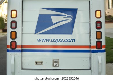 Los Angeles - August 9, 2021: 
U.S. Postal Department Mail Van Tail Gate And Signage Day Exterior