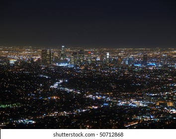 The Los Angeles Basin At Night.  View From Top Of Mt Hollywood.