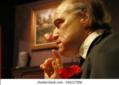 LOS ANGELES, CA - 28 Oct, 2013: Waxwork Of Marlon Brando As Godfather Don Vito Corleone,Marlon Brando Waxwork Figure - Madame Tussauds Hollywood.