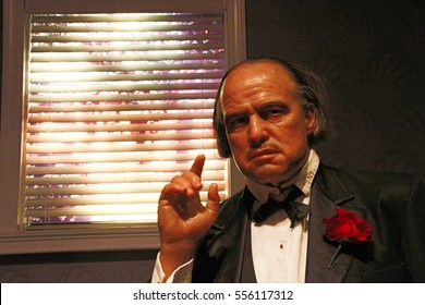 LOS ANGELES, CA - 28 Oct, 2013: Waxwork Of Marlon Brando As Godfather Don Vito Corleone,Marlon Brando Waxwork Figure - Madame Tussauds Hollywood.