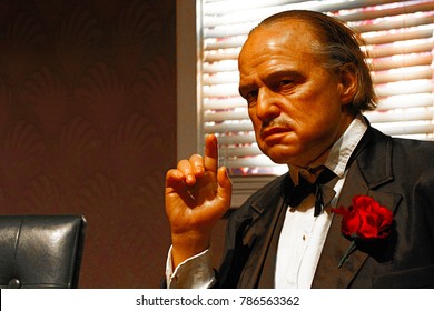 LOS ANGELES, CA - 28 Oct, 2013: Waxwork Of Marlon Brando As Godfather Don Vito Corleone,Marlon Brando Waxwork Figure - Madame Tussauds Hollywood.