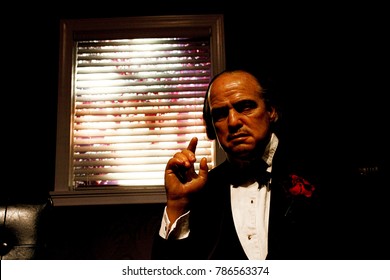 LOS ANGELES, CA - 28 Oct, 2013: Waxwork Of Marlon Brando As Godfather Don Vito Corleone,Marlon Brando Waxwork Figure - Madame Tussauds Hollywood.