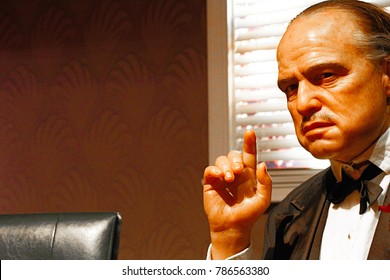 LOS ANGELES, CA - 28 Oct, 2013: Waxwork Of Marlon Brando As Godfather Don Vito Corleone,Marlon Brando Waxwork Figure - Madame Tussauds Hollywood.