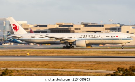 Los Angeles, CA- 7 May 2022: An Air China Boeing 777 taking off from LAX. 
