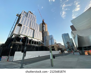 LOS ANGELES, CA, APR 2021: The Grand, New Frank Gehry Designed Building, Including Apartments And Offices, Under Construction In Downtown