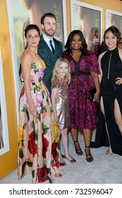 LOS ANGELES, CA - April 04, 2017: Actors Jenny Slate, Chris Evans, Octavia Spencer, Jona Xiao & McKenna Grace At The Premiere For 