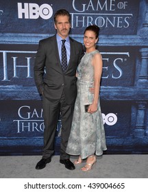 LOS ANGELES, CA. April 10, 2016: Actress Amanda Peet & husband writer David Benioff at the season 6 premiere of Game of Thrones at the TCL Chinese Theatre, Hollywood.