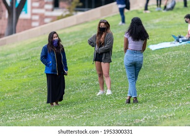 Los Angeles, CA: April 7, 2021: UCLA Students Enjoying Recreational Activities On The UCLA Campus.  UCLA Is A Public University In The State Of California.