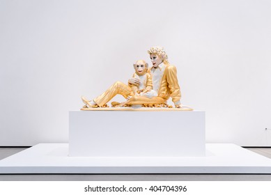 LOS ANGELES, CA - APRIL 9, 2016: Michael Jackson And Bubbles By Jeff Koons The Broad Contemporary Art Museum In Downtown Los Angeles.