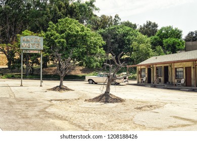 LOS ANGELES, CA: August 10, 2018: TV Set Of Bates Motel With Norman Bates And His Car, Universal Studios, Hollywood.