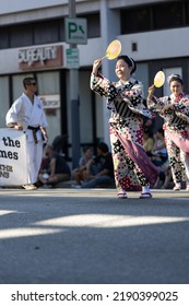 Los Angeles, CA - August 14 2022:  Dancers In Traditional Japanese Clothing Dance In The Nisei Festival In Little Tokyo