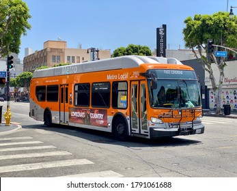 Los Angeles, CA - August 5, 2020: Metro Local Public Transportation Bus On Hollywood Blvd.