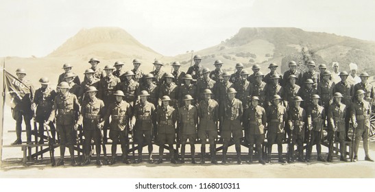 Los Angeles, CA - Circa 1934: Vintage Photo Scan - Group Portrait Of Company I, 160th Infantry California National Guard.