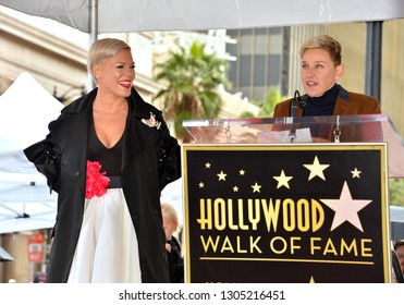 LOS ANGELES, CA. February 05, 2019: Pink & Ellen DeGeneres at the Hollywood Walk of Fame Star Ceremony honoring singer Pink.
 