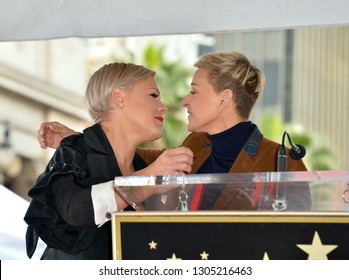 LOS ANGELES, CA. February 05, 2019: Pink & Ellen DeGeneres at the Hollywood Walk of Fame Star Ceremony honoring singer Pink.
 