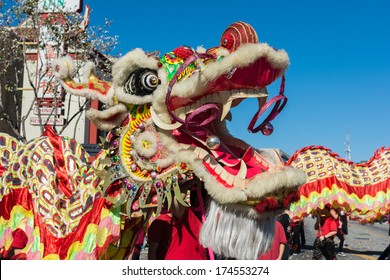 LOS ANGELES, CA - FEBRUARY 1: Chinese dragon during the 115th Annual Golden Dragon Parade, Lunar New Year celebrations on february 1, 2014 in Los Angeles, California.