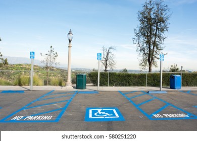 Los Angeles, CA: February 13, 2017:  Disabled Parking At The Griffith Park Observatory.  In The United States, The Americans With Disabilities Act Requires Reserved Spaces For The Disabled.