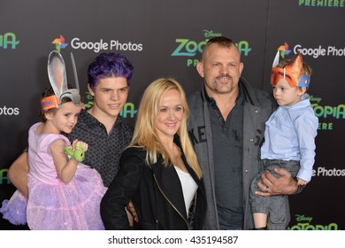 LOS ANGELES, CA - FEBRUARY 17, 2016: Chuck Liddell & Family At The Premiere Of Disney's 