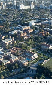 Los Angeles, CA - February 4, 2022: Aerial view of Westwood and the UCLA campus in Los Angeles