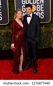 LOS ANGELES, CA. January 06, 2019: Topher Grace & Ashley Hinshaw At The 2019 Golden Globe Awards At The Beverly Hilton Hotel.
